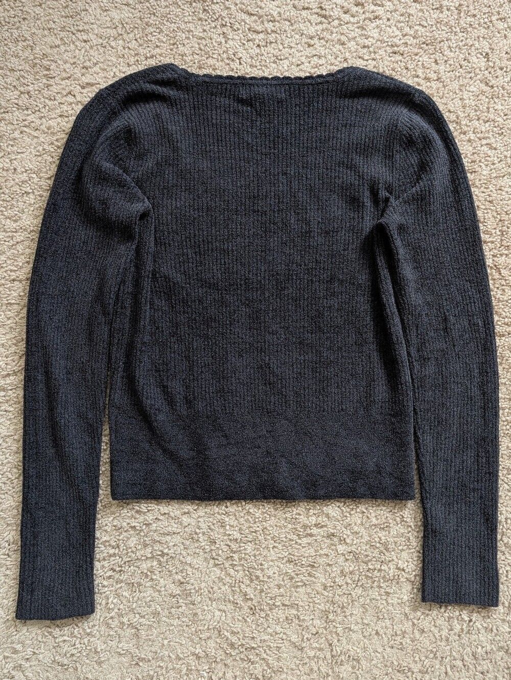 Barefoot Dreams CozyChic Ultra Lite Black Ribbed Scallop Neck Sweater Size Small - Picture 8 of 14